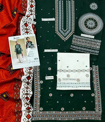 Green Embroidered 3-Piece Dhanak Suit for Women