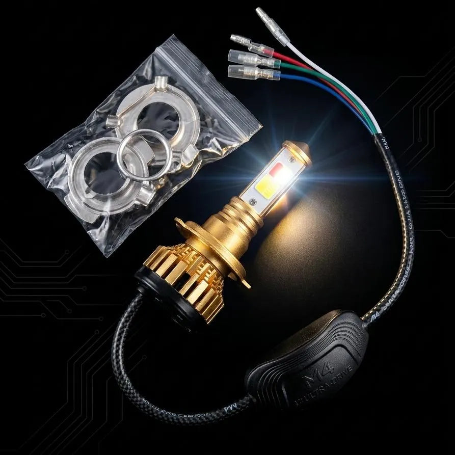 LED Headlight for Motorcycle - Bright, Durable, Gold Black