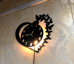 Heart & Butterfly Wall Clock Black Battery Operated