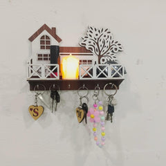 Tree & House Key & Phone Wall Holder Dark Wood