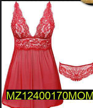 Red Net Nighty with Lace Trim for Women