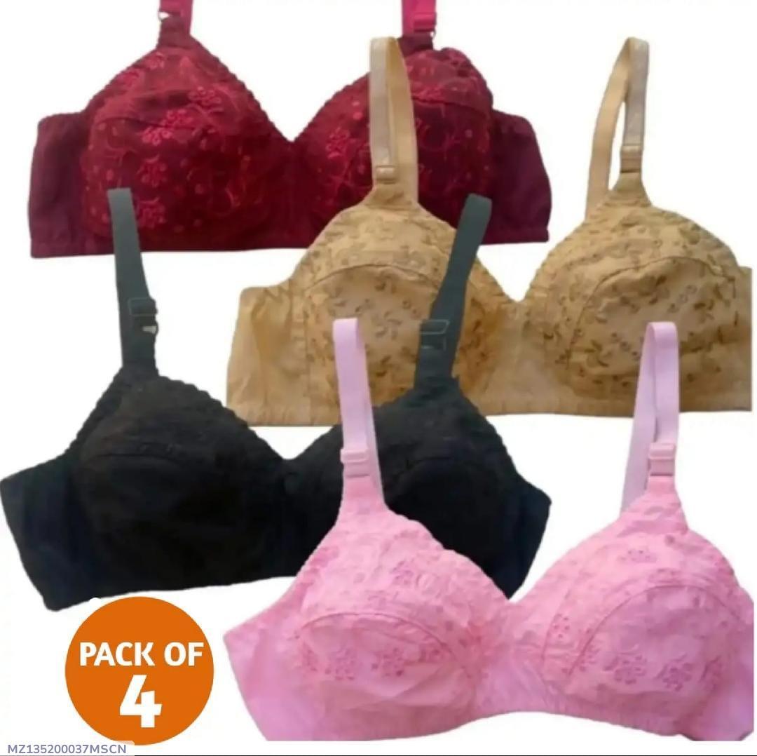 Premium Cotton Embroidered Bras Pack of 4 Colors