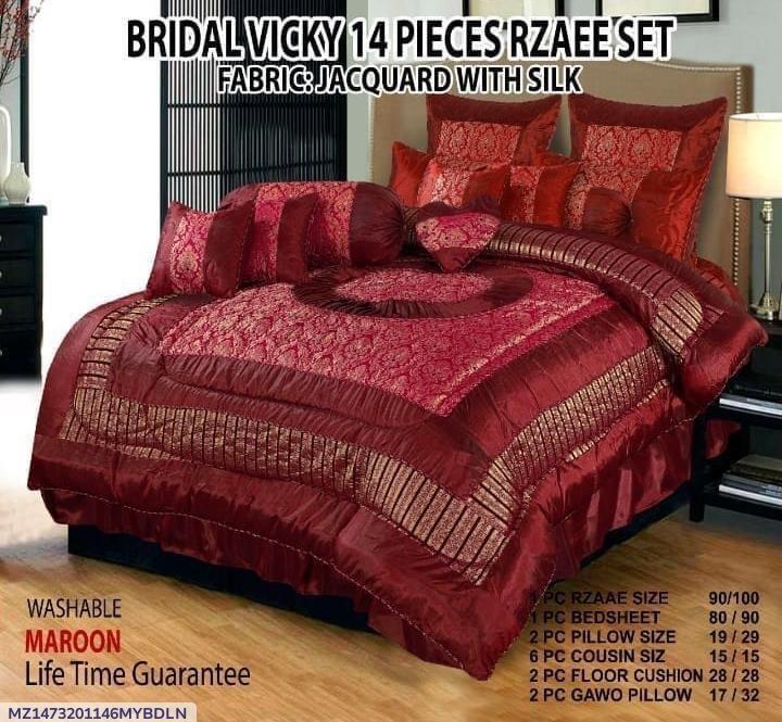 Maroon Silk Jacquard Bridal Set 14 Pcs Double Bed