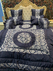 Silk Jacquard Bridal Set Blue Silver 14 Pcs Double Bed