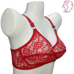 Red Lace Net Bra for Women, Adjustable Straps, Slim Fit
