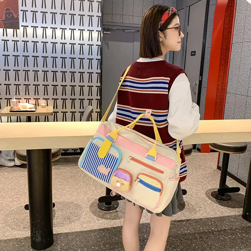 Women's Color-Blocked Travel Bag with Double Pocket & Crossbody Design