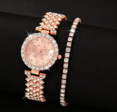 Womens Butterfly Quartz Watch And Bracelet Set Elegant Stylish Durable Practical Choice For Fashion Accessories And Gift Occasions | Golden, Rose Golden, Silver