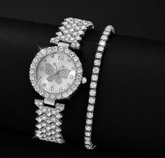 Womens Butterfly Quartz Watch And Bracelet Set Elegant Stylish Durable Practical Choice For Fashion Accessories And Gift Occasions | Golden, Rose Golden, Silver