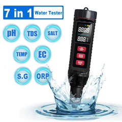 7 in 1 Water Quality Tester Meter Pen Diaital LCD PH / TDS / EC / ORP / TEMP / SG / Salinity Test Testing