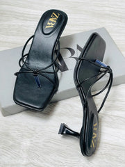 ZARA Knots Heels for Women – Square Toe Slip-On Kitten Heel Sandals | Stylish Party, Casual & Formal Ladies Heels with Brand Box