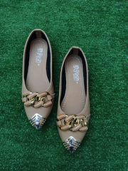 Beige Synthetic Leather Fancy Pumps for Women