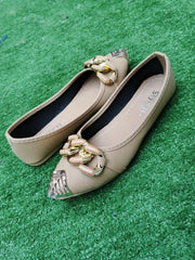 Beige Synthetic Leather Fancy Pumps for Women