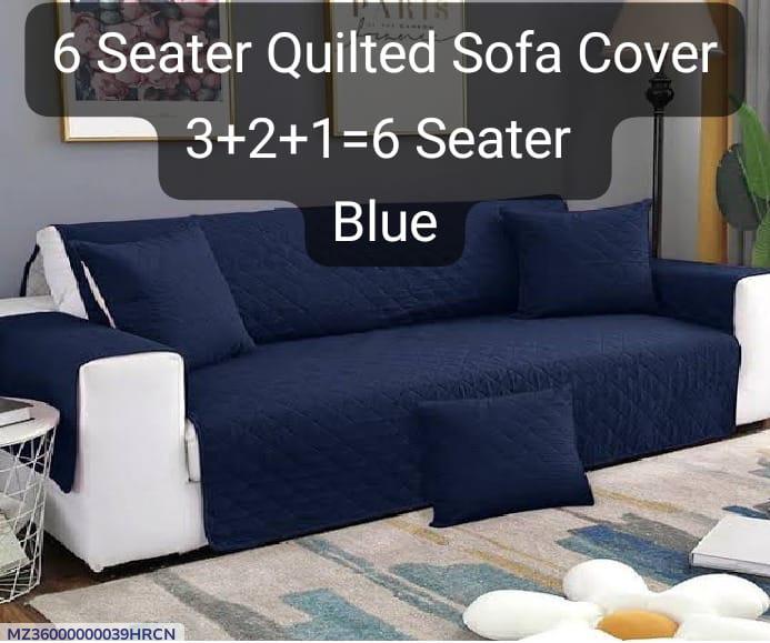 6 Seater Quilted Cotton Sofa Cover Blue