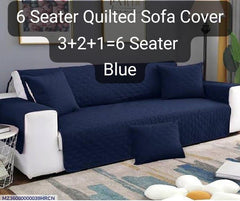 6 Seater Quilted Cotton Sofa Cover Blue