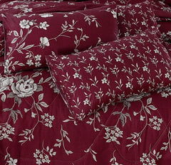 Maroon Floral Quilted Bedding Set for King Size