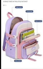 Purple Pink Multicolor Casual Backpack for College Girls