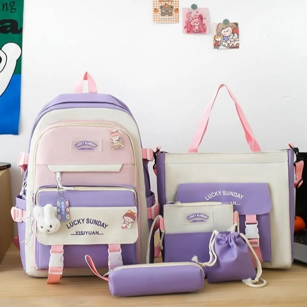 Lucky Bunny Multipurpose Backpack Set 17" Lavender Pink Cream