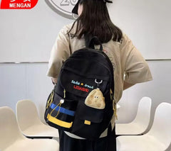 Black Student Backpack with Cookie Charm & Nylon Material