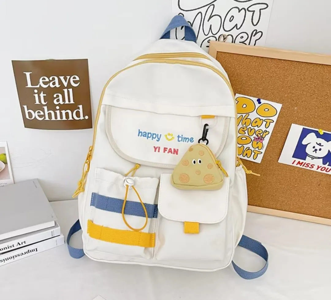 Black Student Backpack with Cookie Charm & Nylon Material