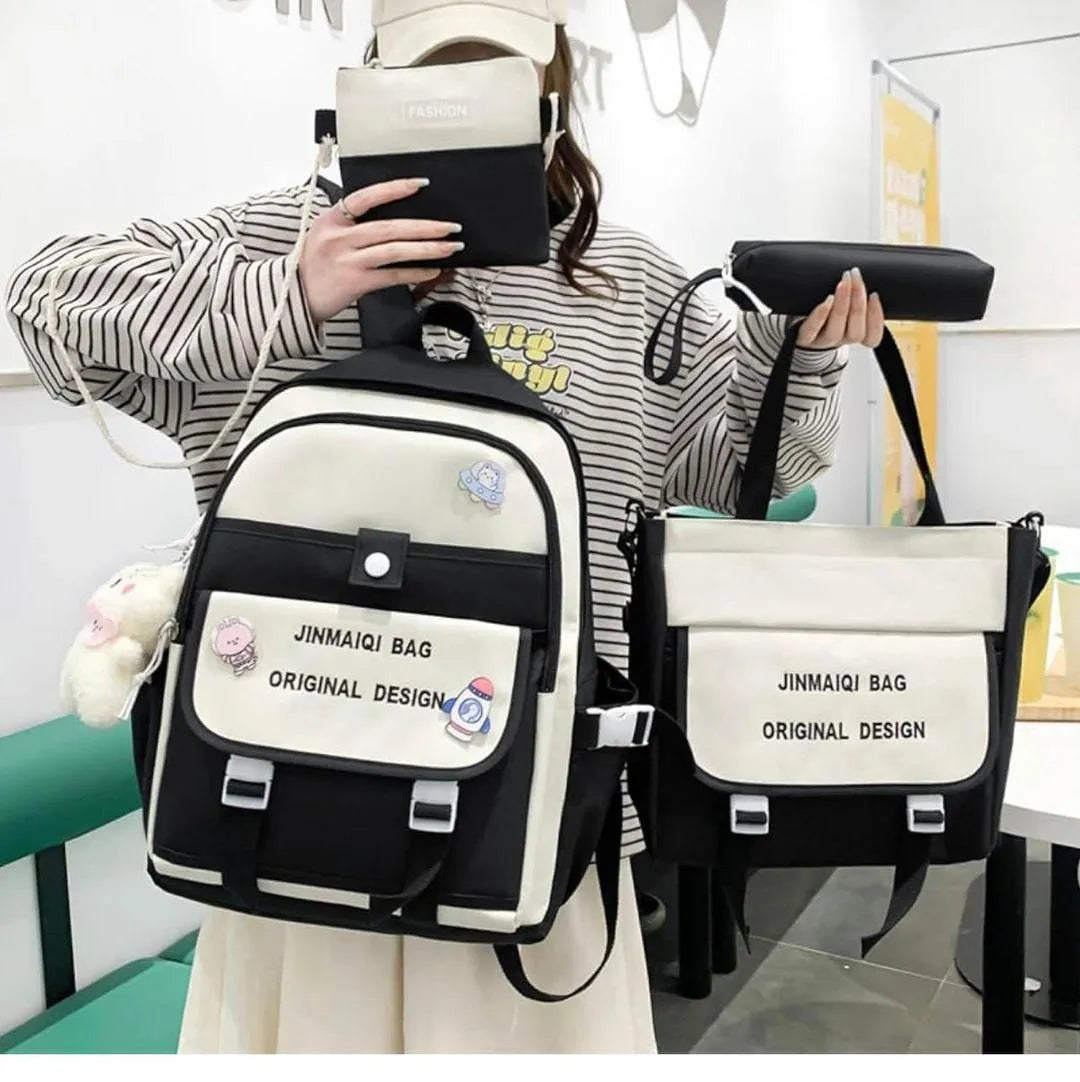 Multicolor Nylon Casual Backpack Set for Women