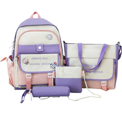 Multicolor Nylon Casual Backpack Set for Women