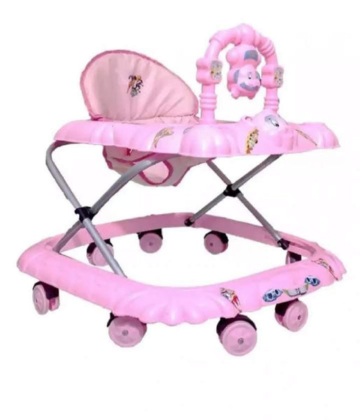 Pink Baby Walker with Overhead Toys for Newborns