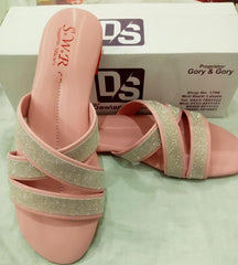 Women's Glitter Rubber Slippers Pink Cross Strap