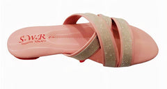 Women's Glitter Rubber Slippers Pink Cross Strap