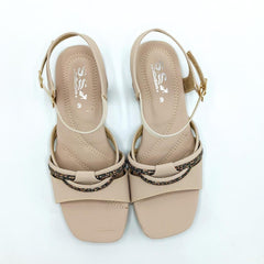Beige Rexine Sandals with Beaded Strap, Size 7-11