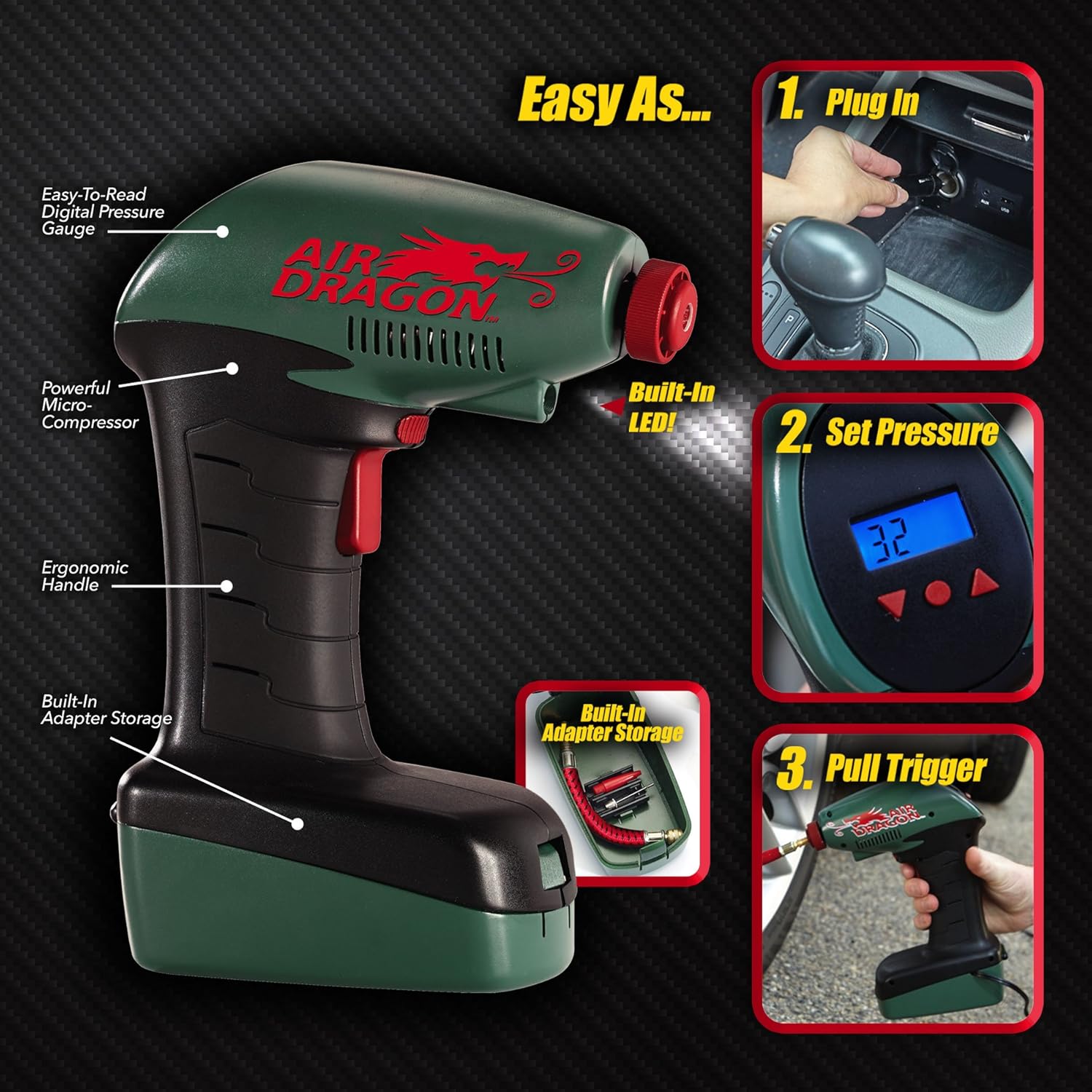 Air Dragon Portable Air Compressor Build in Light Great For Sport Ball, Pool Toys, Air Mattresses