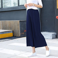 Women Pleated Wide Leg Pants Black Large Spring Casual