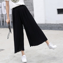 Women Pleated Wide Leg Pants Black Large Spring Casual
