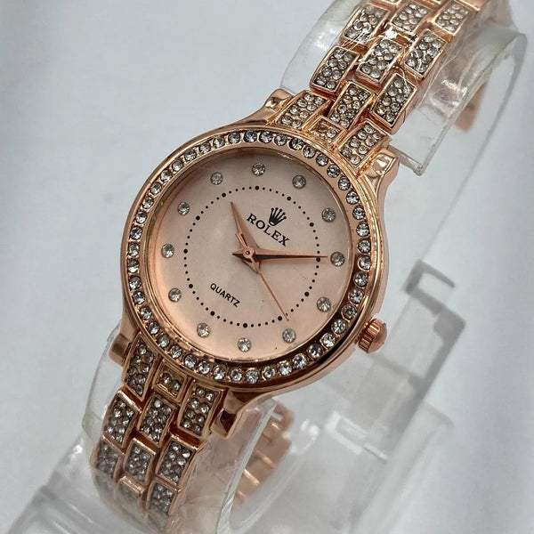 Rose Gold Crystal Watch for Women Wedding Eid Office