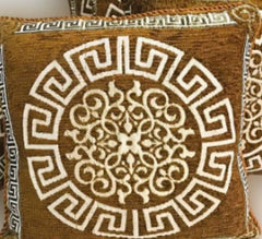 Velvet Jacquard Cushion Covers 5Pcs Golden Greek Key Pattern