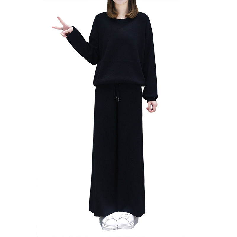 Women Black Wide Leg Pants Set Plus Size Spring Wear