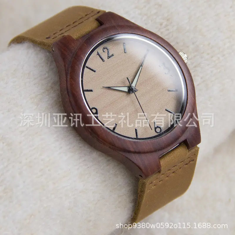 Wooden Belt Watch for Men Women Brown Geometric Pattern