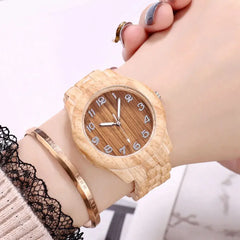 Women's Wood Pattern Digital Watch with Steel Band