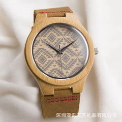 Classic Wooden Bamboo Strap Watch with Geometric Dial