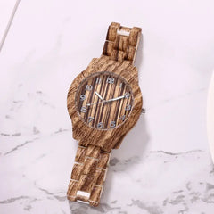 Women's Wood Pattern Digital Watch with Steel Band