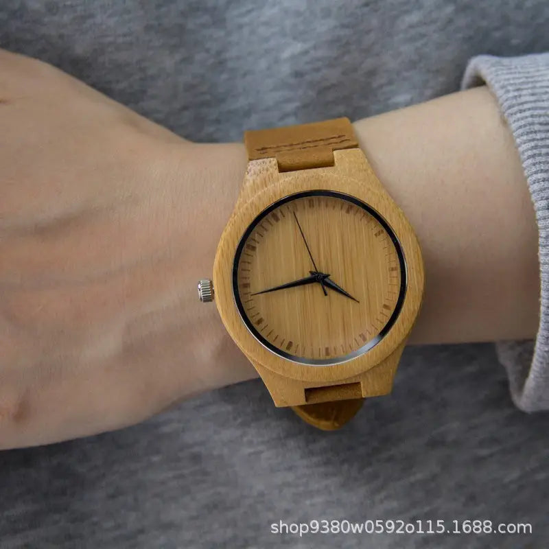 Classic Wooden Belt Watch for Men Women Black Pointer