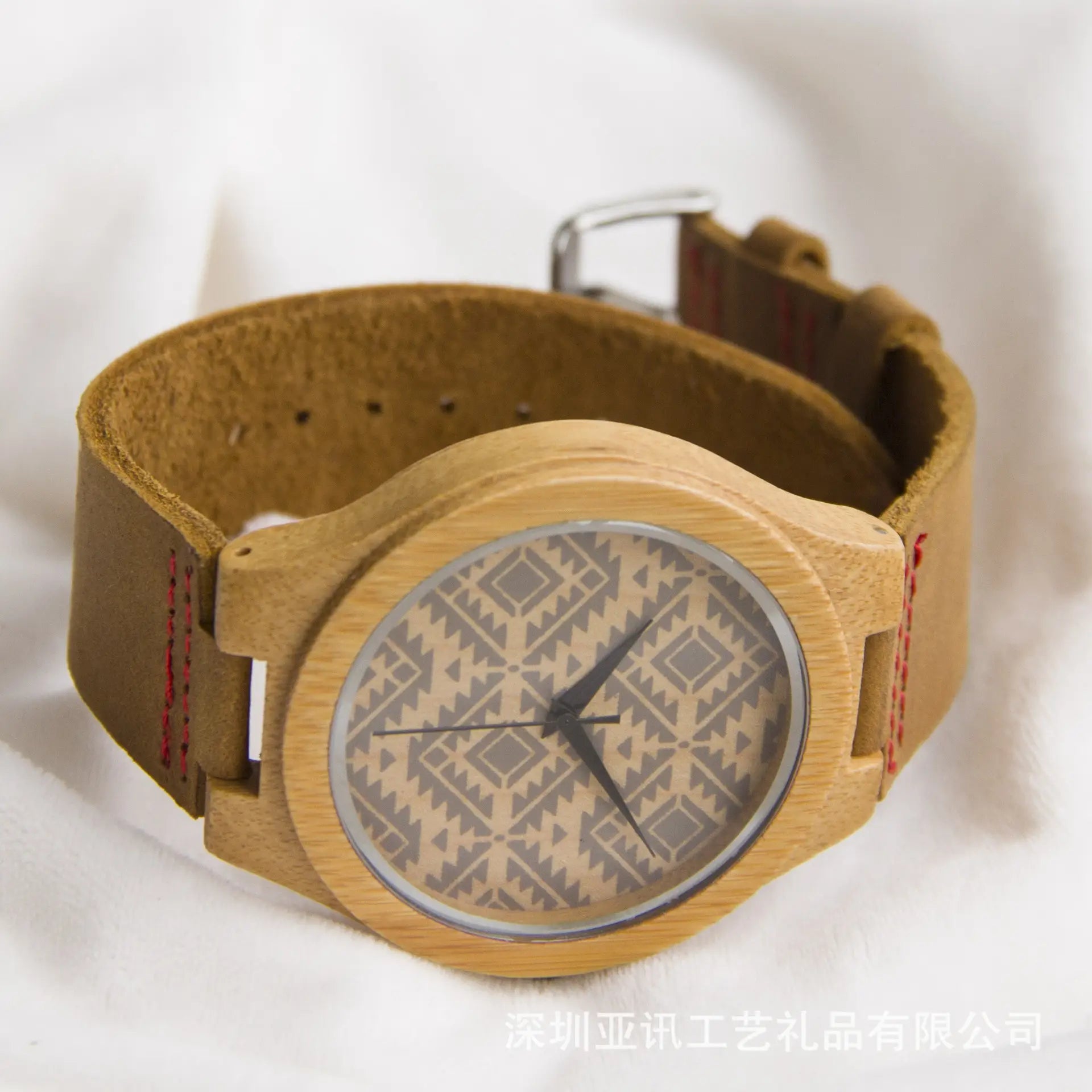 Classic Wooden Bamboo Strap Watch with Geometric Dial