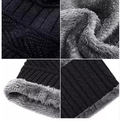Winter Wool Cap with Neck Warmer Set | Thermal Beanie & Scarf Combo for Men and Women | Black And Gray