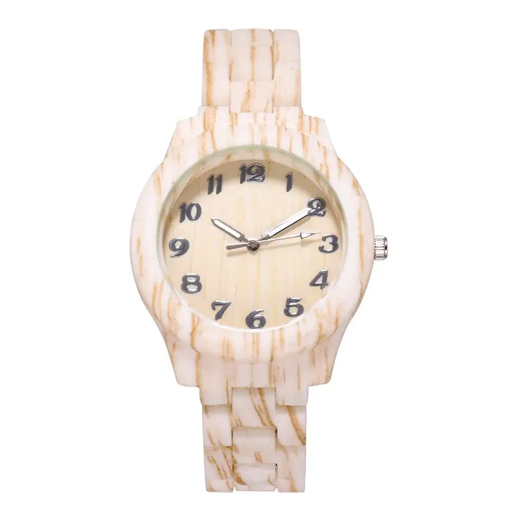 Women's Wood Pattern Digital Watch with Steel Band