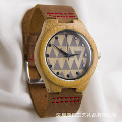 Wooden Belt Watch for Men Women Brown Geometric Pattern