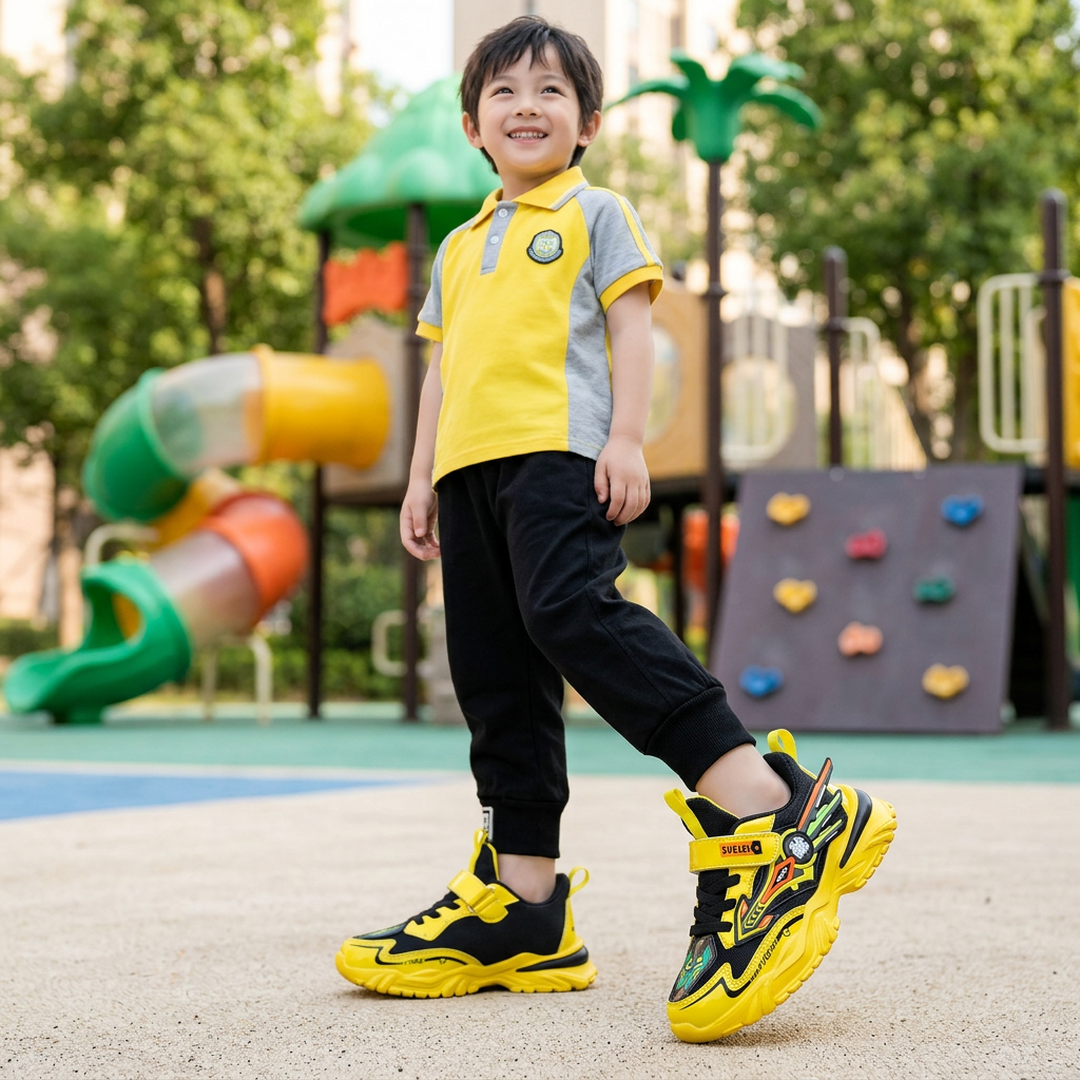 Kids Yellow Black Rubber Sneakers for School & Play
