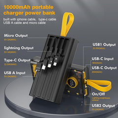 10000mAh Fast Charging Power Bank | 22.5W Portable Charger with Built-in Cables ⚡
