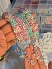 Luxury Handmade Floral Beaded Bangle Set | Elegant Crystal Bracelet for Women | Custom Gift | Wedding & Party Jewelry