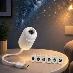2-in-1 USB Galaxy Star Projector Night Light | 6 Projection Lenses | Adjustable Brightness Starry Sky & Night Lamp