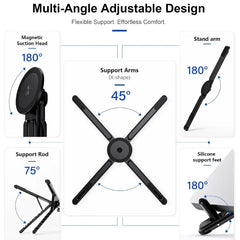 3-in-1 Magnetic Foldable  Stand |Model K001 | Aluminum Alloy Phone laptop & Tablet Holder | 8-Level Adjustable Height | 360° Rotating Base | Portable Travel Stand